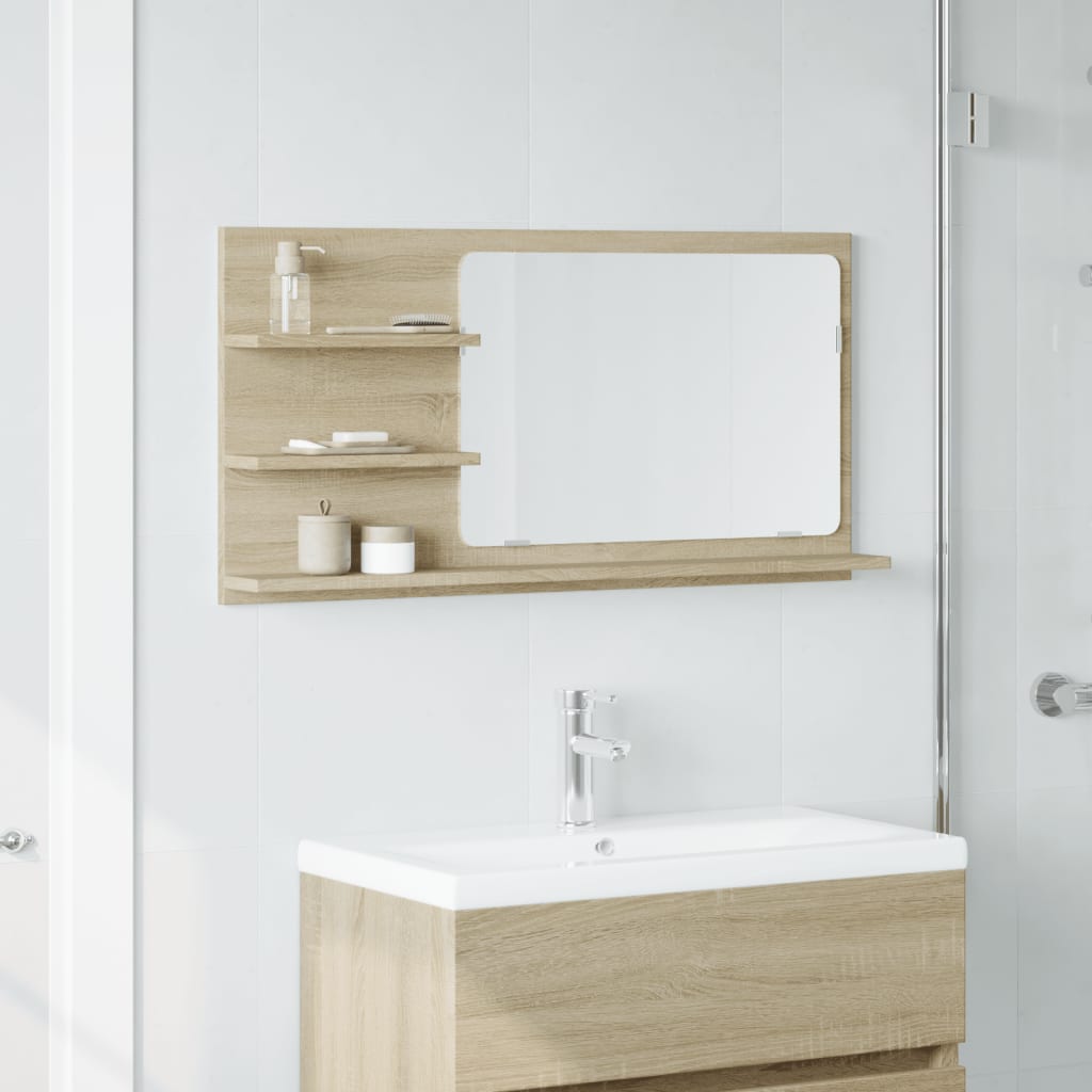 vidaXL Espejo mueble baño madera ingeniería roble Sonoma 90x11x45 cm