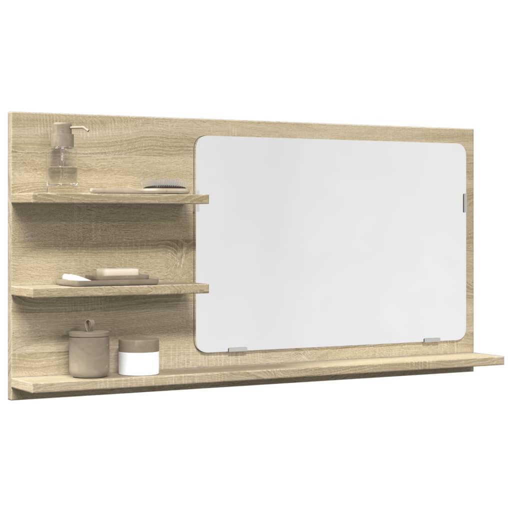 vidaXL Espejo mueble baño madera ingeniería roble Sonoma 90x11x45 cm