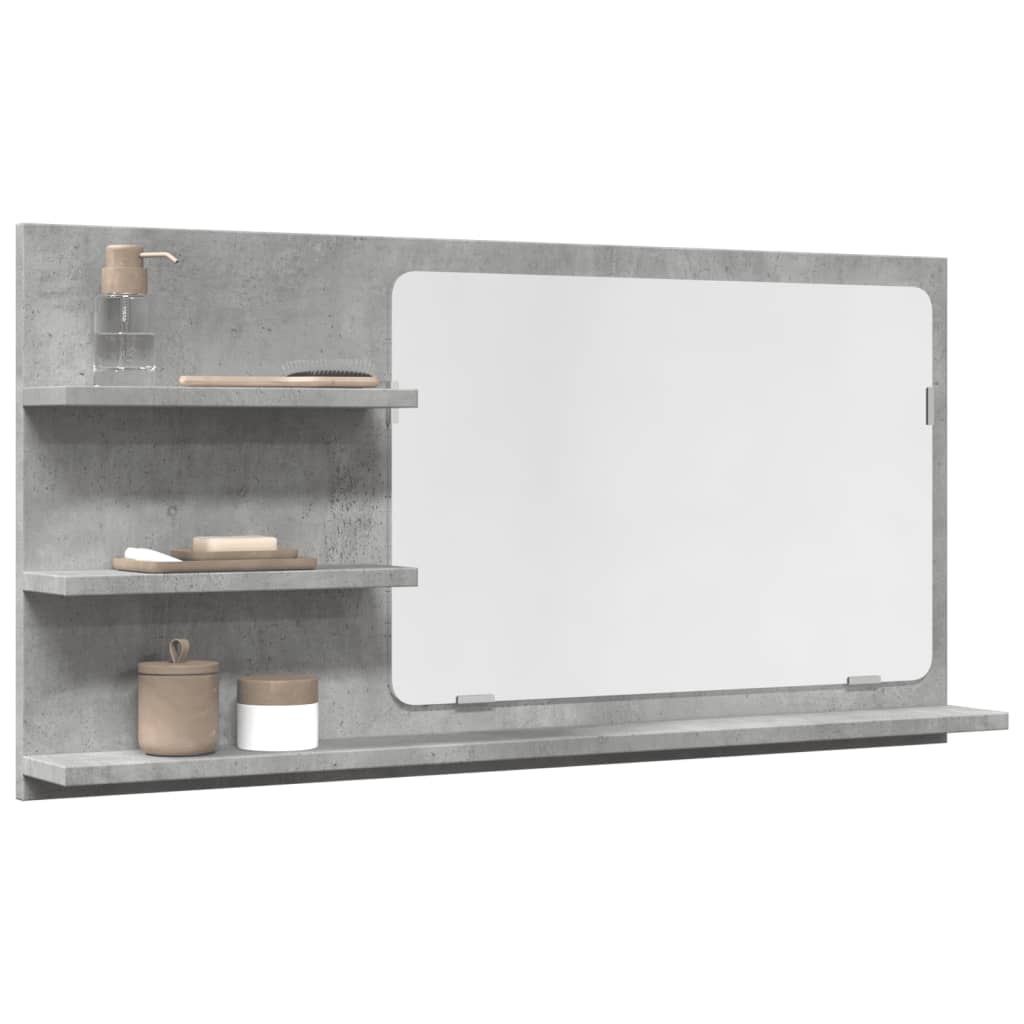 vidaXL Espejo mueble baño madera ingeniería gris hormigón 90x11x45 cm