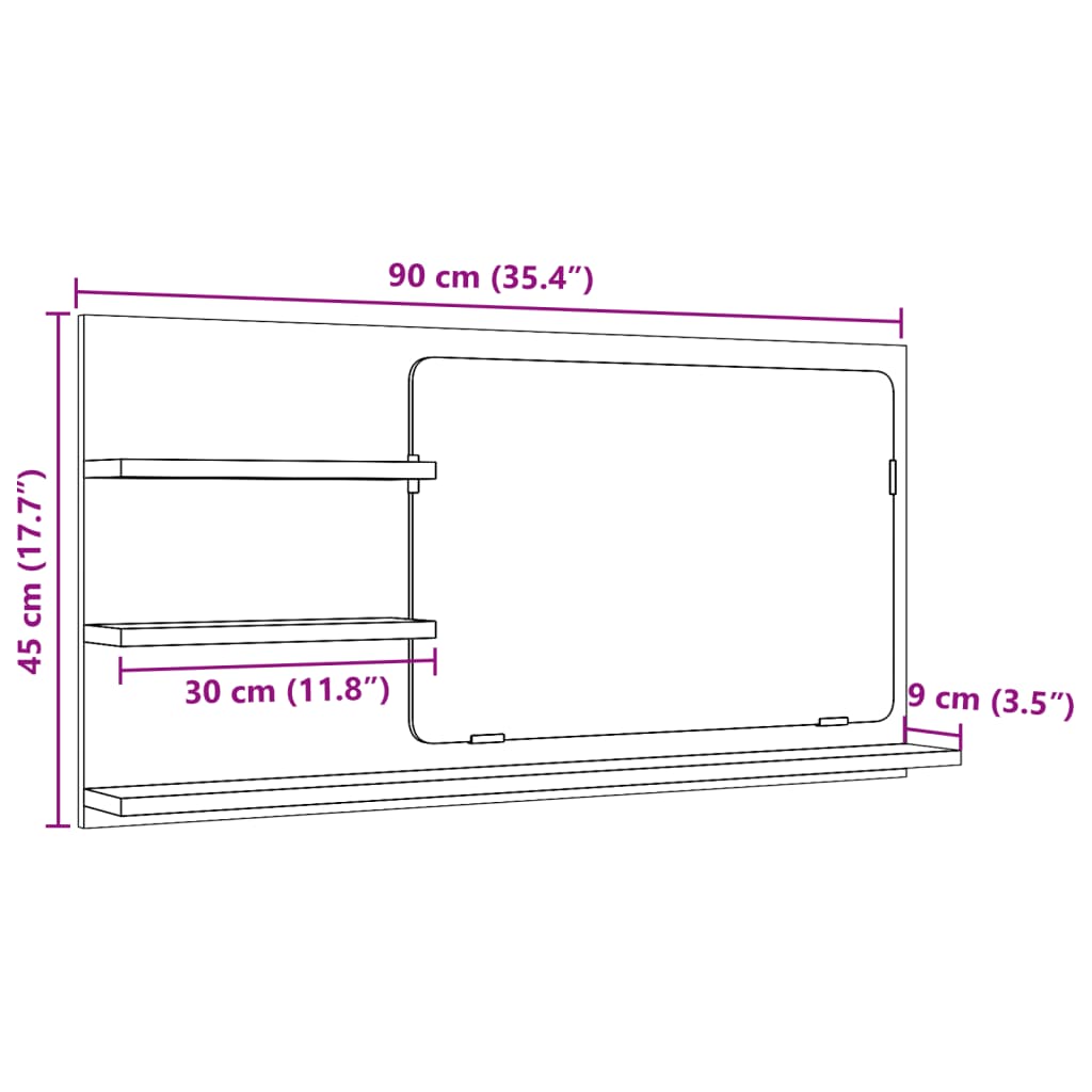 vidaXL Espejo mueble de baño madera ingeniería envejecida 90x11x45 cm