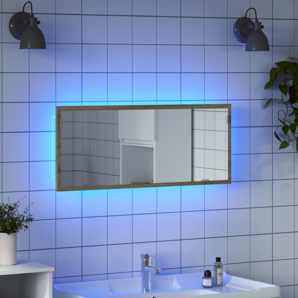 vidaXL Espejo de baño LED madera ingeniería roble Sonoma 100x8,5x37 cm