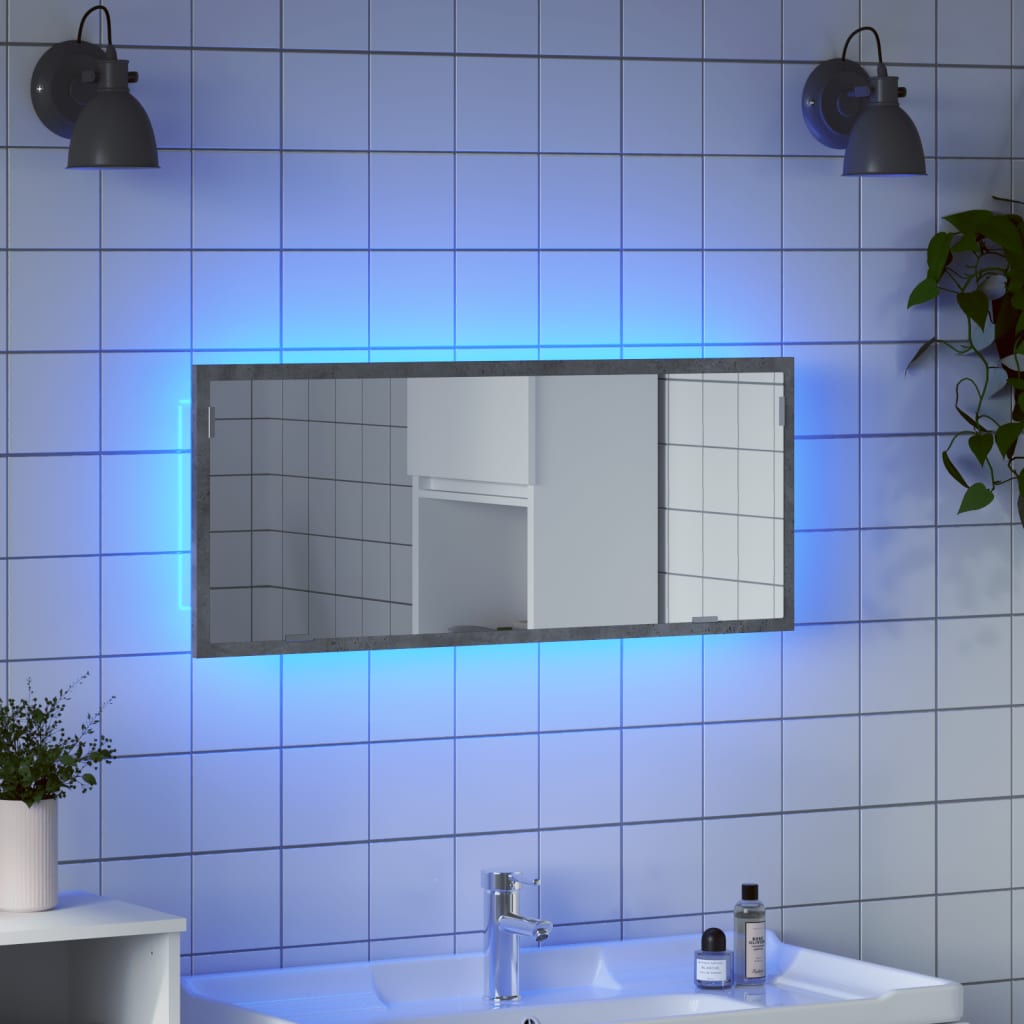 vidaXL Espejo de baño LED madera ingeniería gris hormigón 100x8,5x37cm