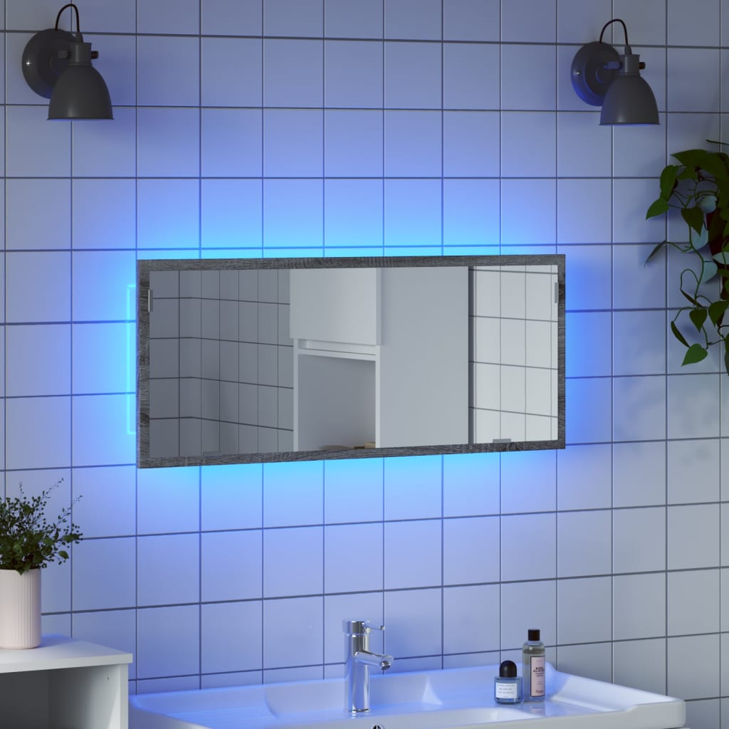 vidaXL Espejo de baño LED madera ingeniería gris Sonoma 100x8,5x37 cm