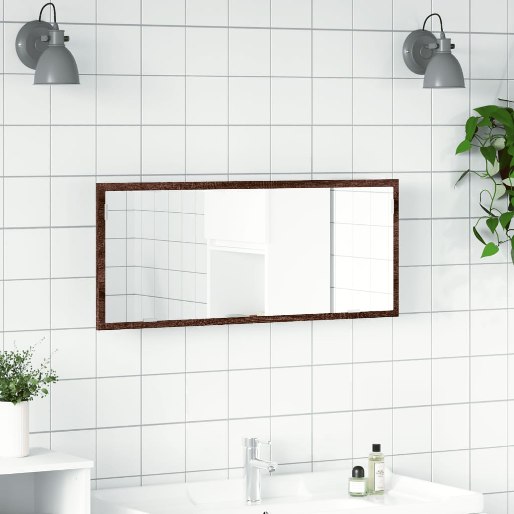 vidaXL Espejo de baño LED madera ingeniería roble marrón 100x8,5x37 cm