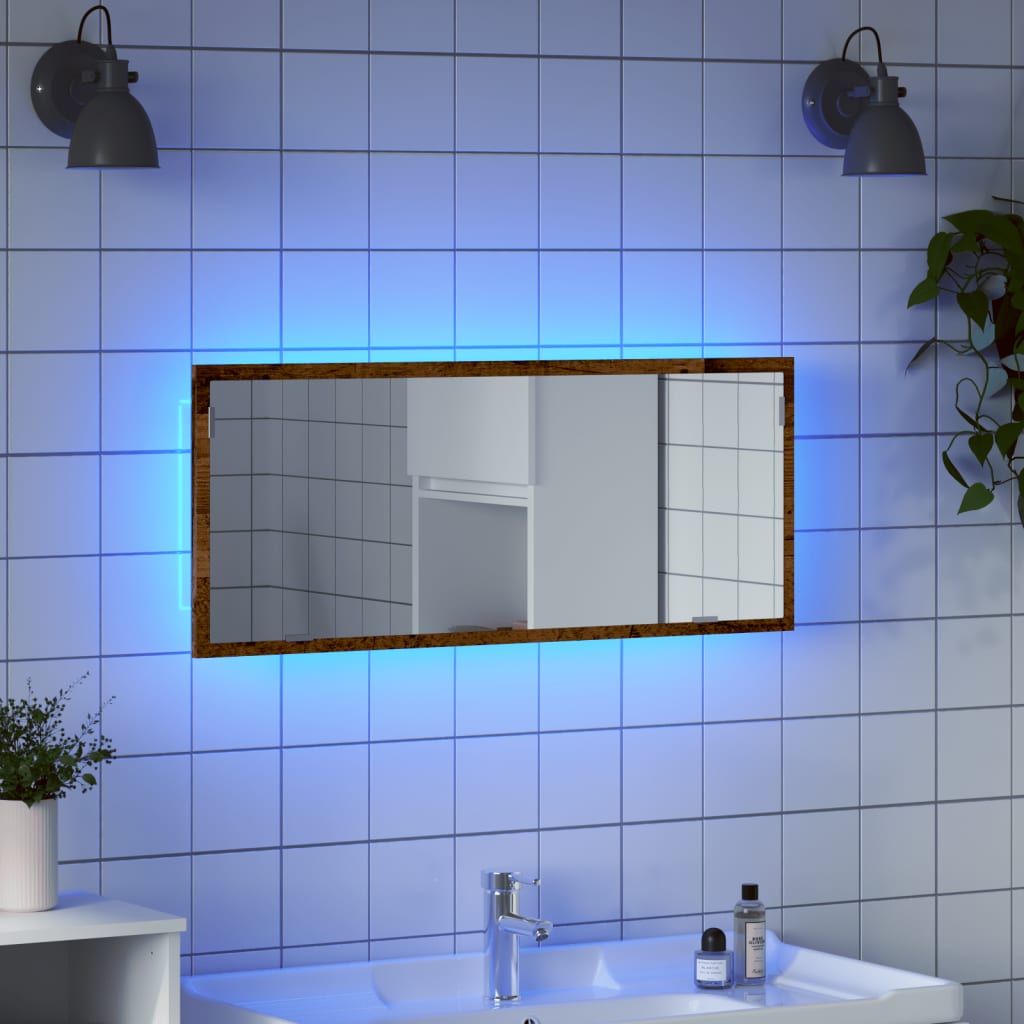 vidaXL Espejo de baño LED madera ingeniería envejecida 100x8,5x37 cm