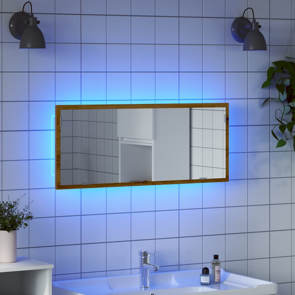 vidaXL Espejo de baño LED madera ingeniería roble artisan 100x8,5x37cm