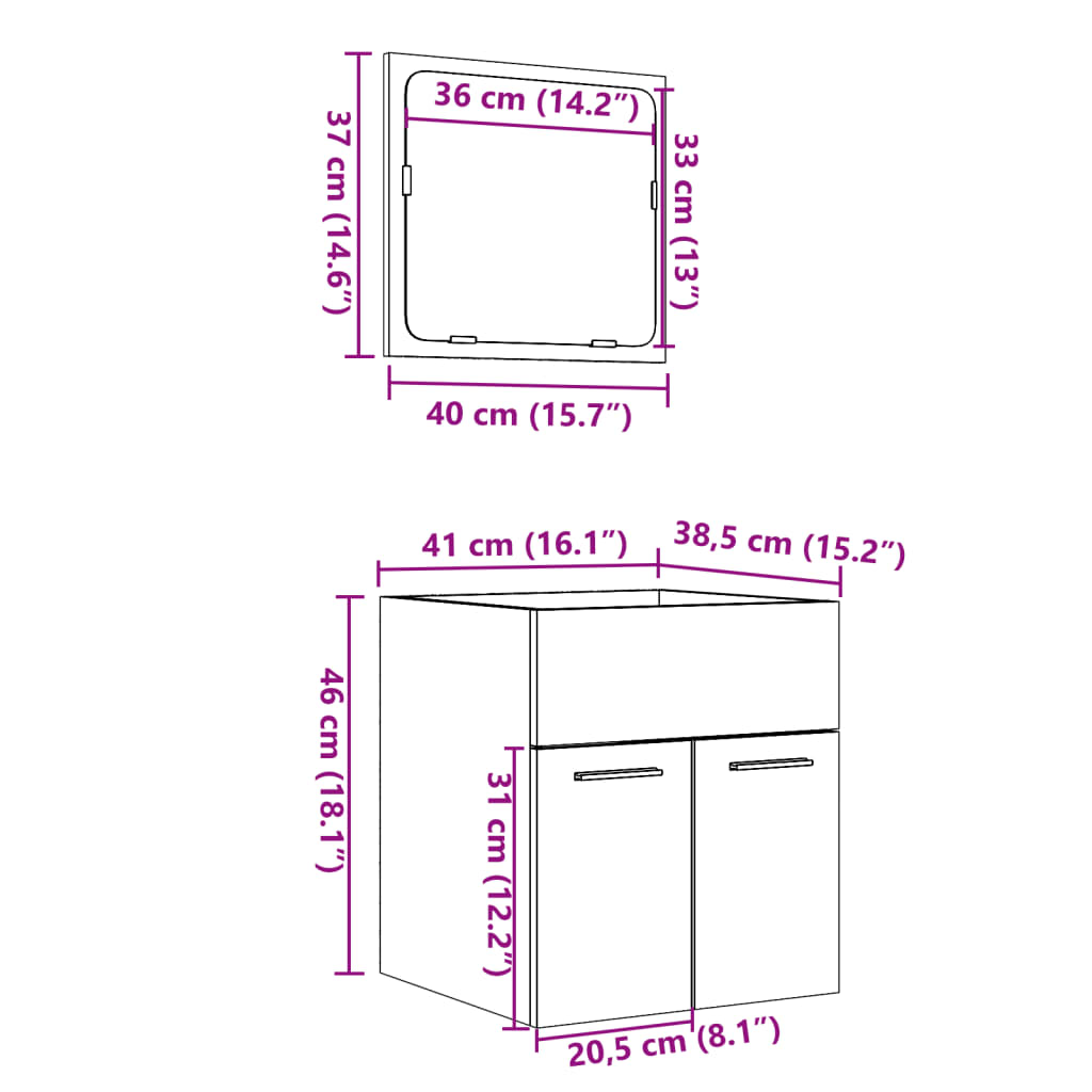 vidaXL Set de muebles de baño 2 pzas madera contrachapada roble Sonoma