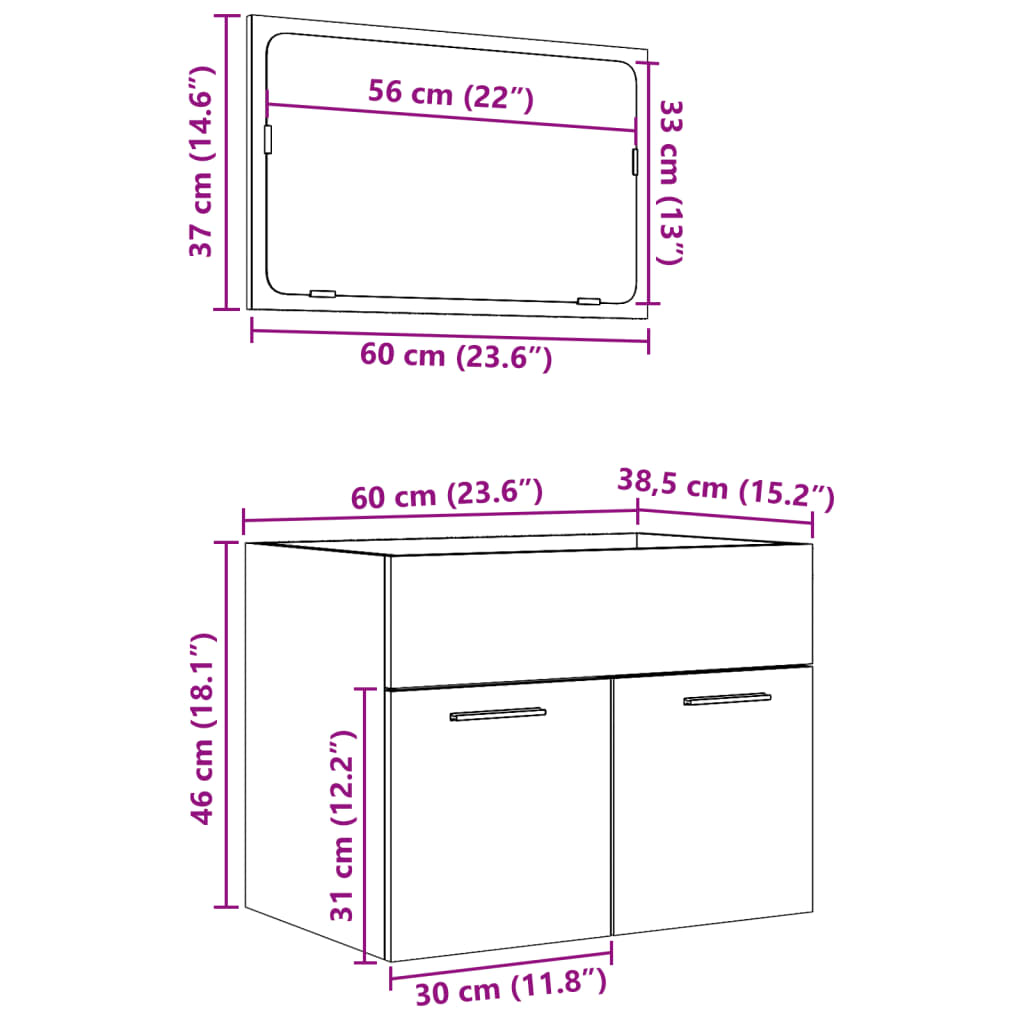 vidaXL Set de muebles de baño 2 pzas madera contrachapada roble Sonoma