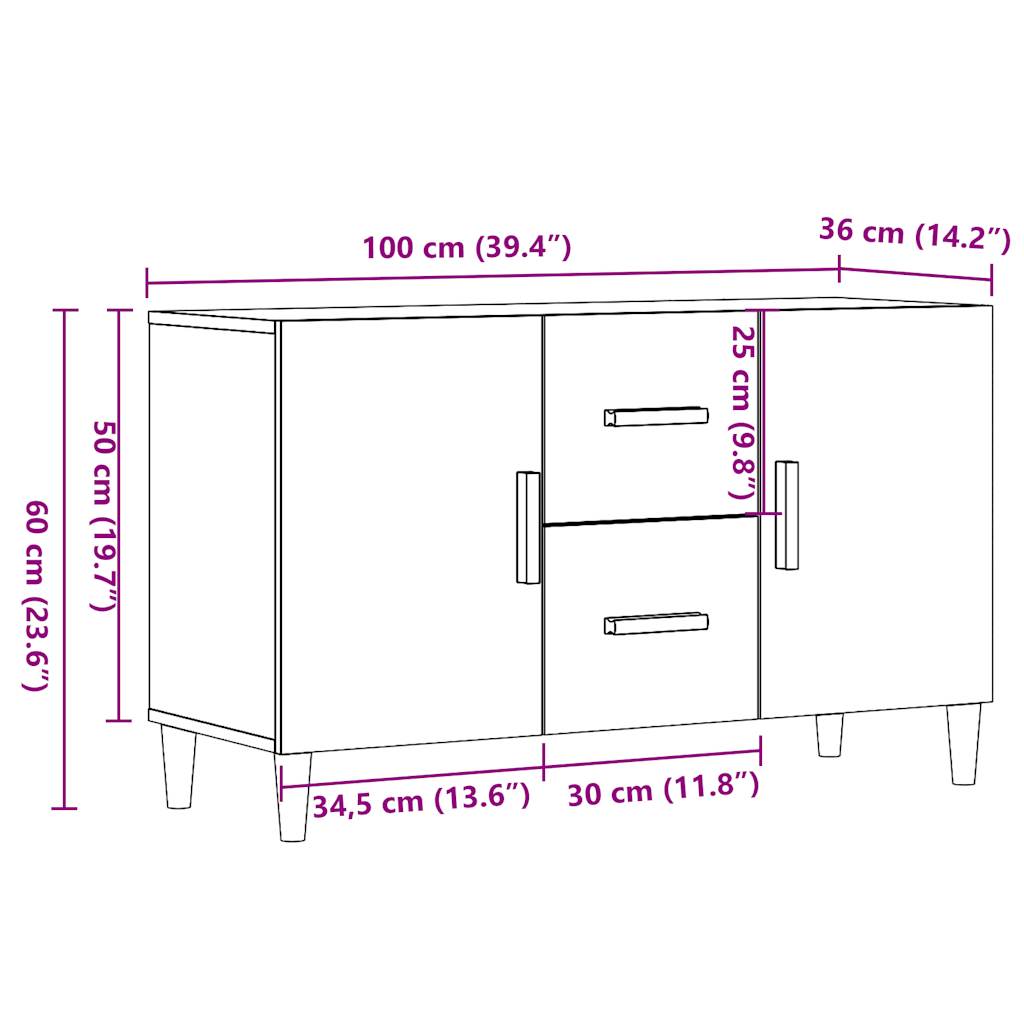 vidaXL Aparador de madera de ingeniería envejecida 100x36x60 cm