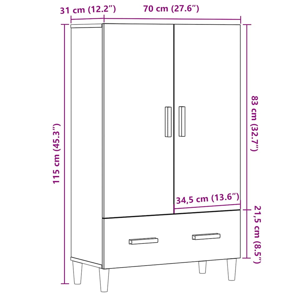 vidaXL Aparador de madera de ingeniería madera vieja 70x31x115 cm