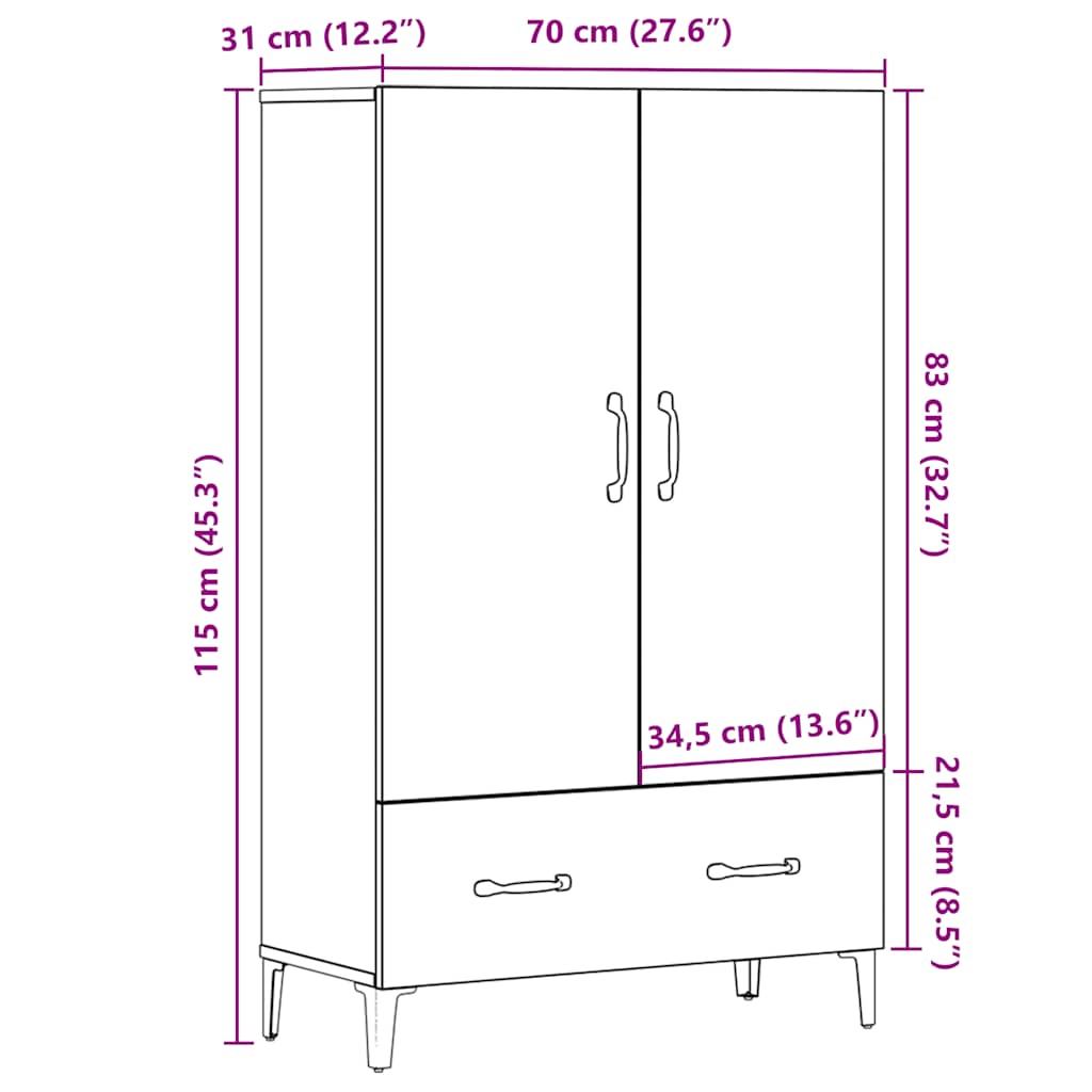 vidaXL Aparador de madera de ingeniería madera vieja 70x31x115 cm