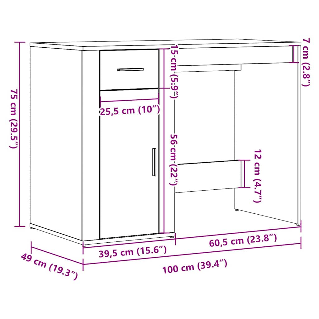 vidaXL Escritorio de madera de ingeniería envejecida 100x49x75 cm