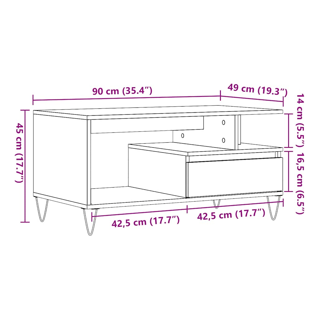 vidaXL Mesa de centro madera ingeniería madera envejecida 90x49x45 cm