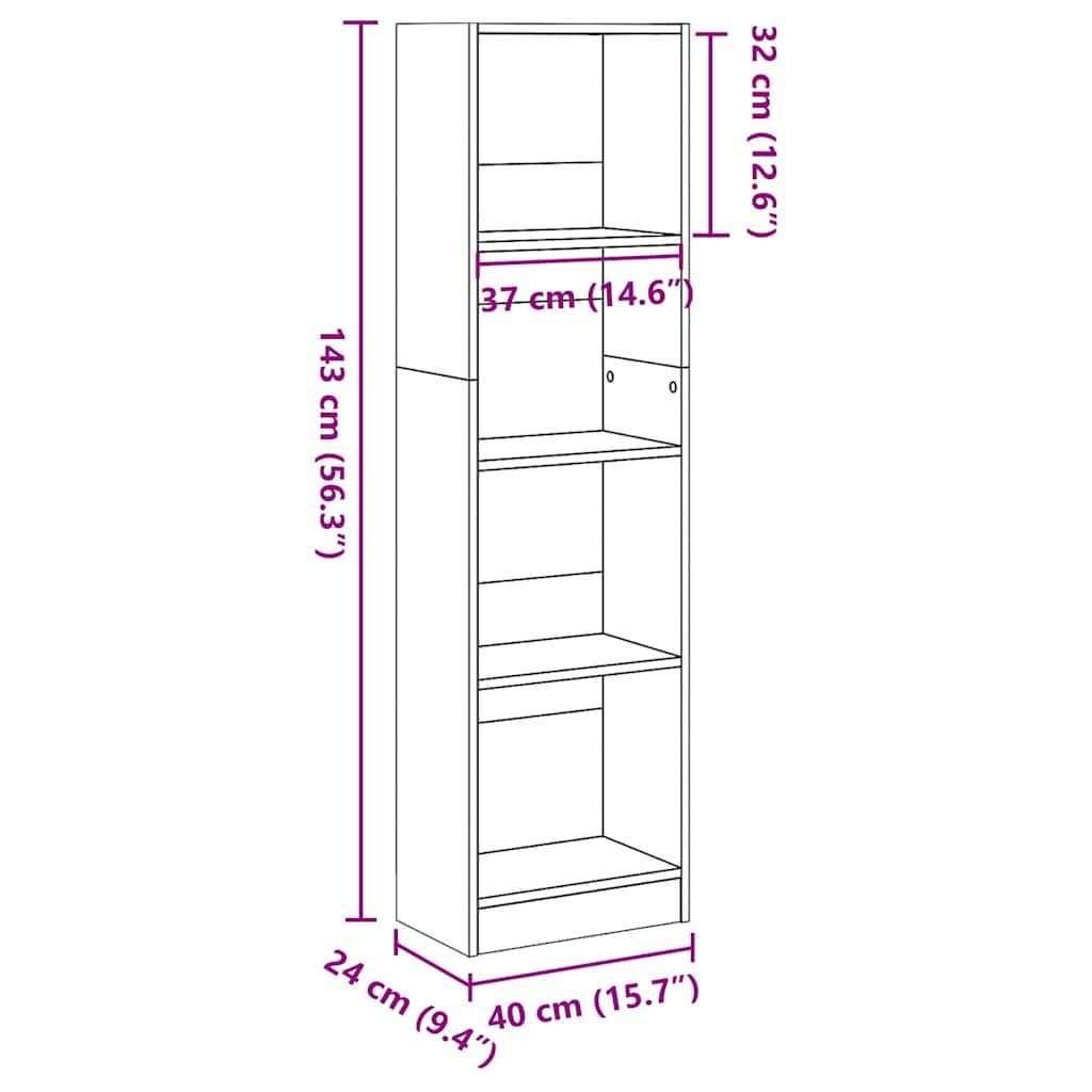 vidaXL Estantería madera de ingeniería blanco brillo 40x24x143 cm