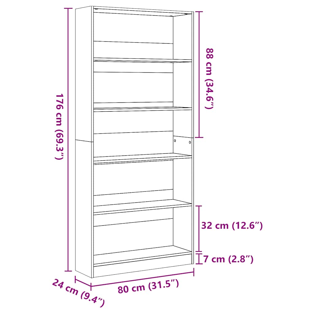 vidaXL Estantería madera de ingeniería blanco brillo 80x24x176 cm