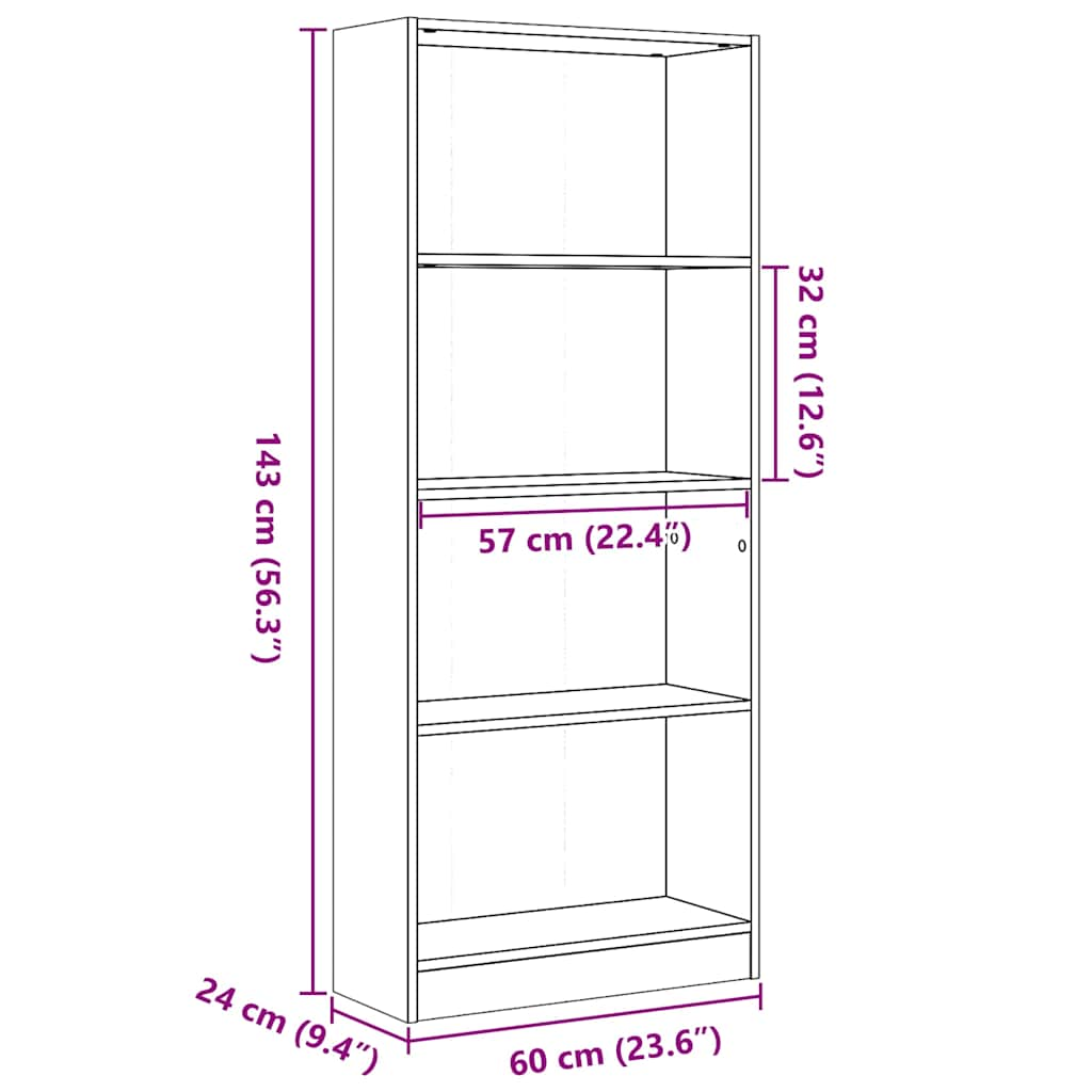 vidaXL Estantería madera de ingeniería blanco brillo 60x24x143 cm