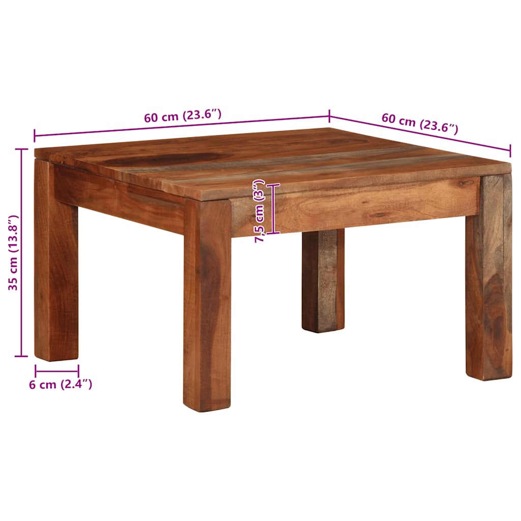 vidaXL Mesa de centro madera maciza de acacia 60x60x35 cm