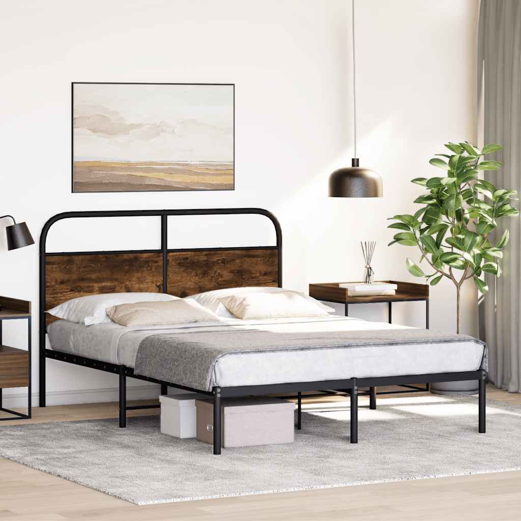 vidaXL Estructura de cama sin colchón 135x190 cm madera roble ahumado