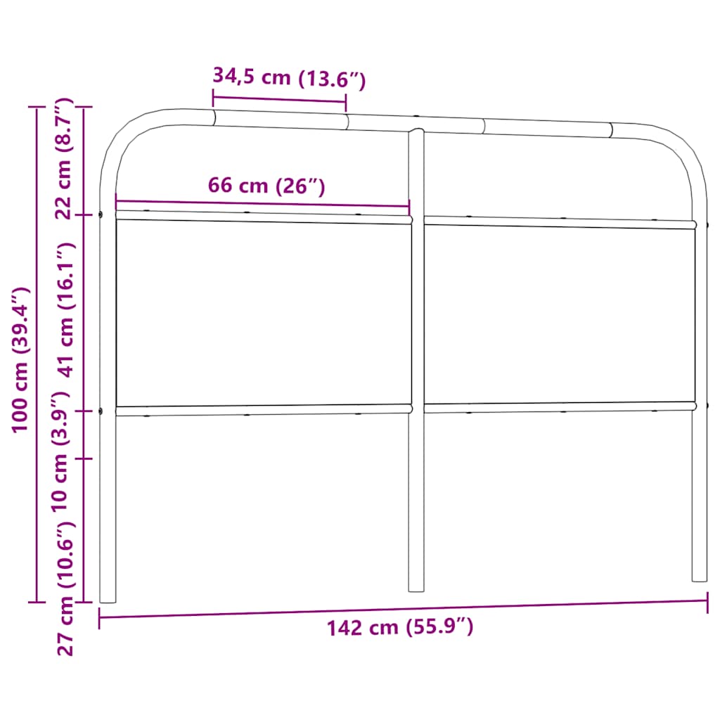 vidaXL Cabecero de acero y madera de ingeniería roble ahumado 135 cm