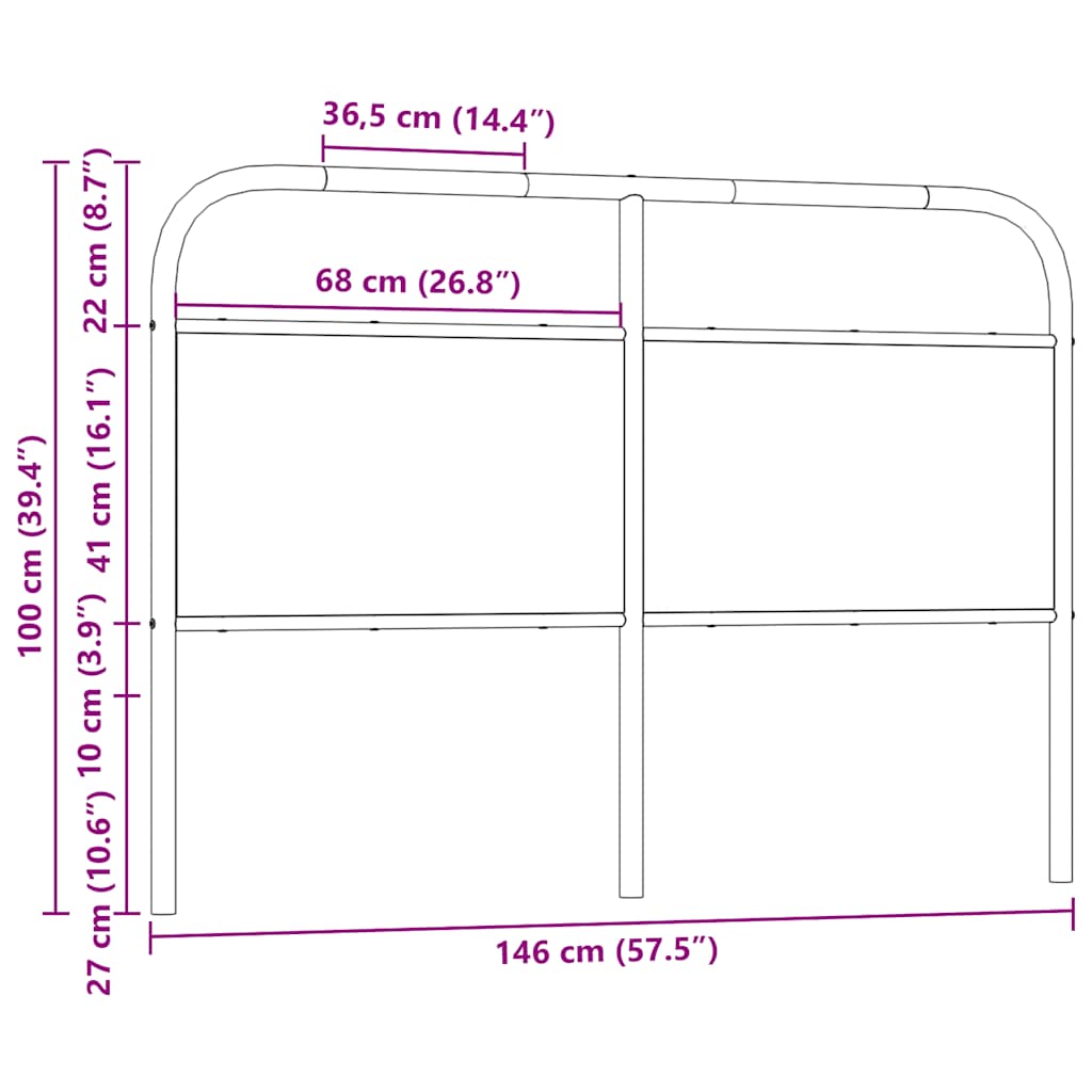 vidaXL Cabecero de acero y madera de ingeniería roble ahumado 140 cm