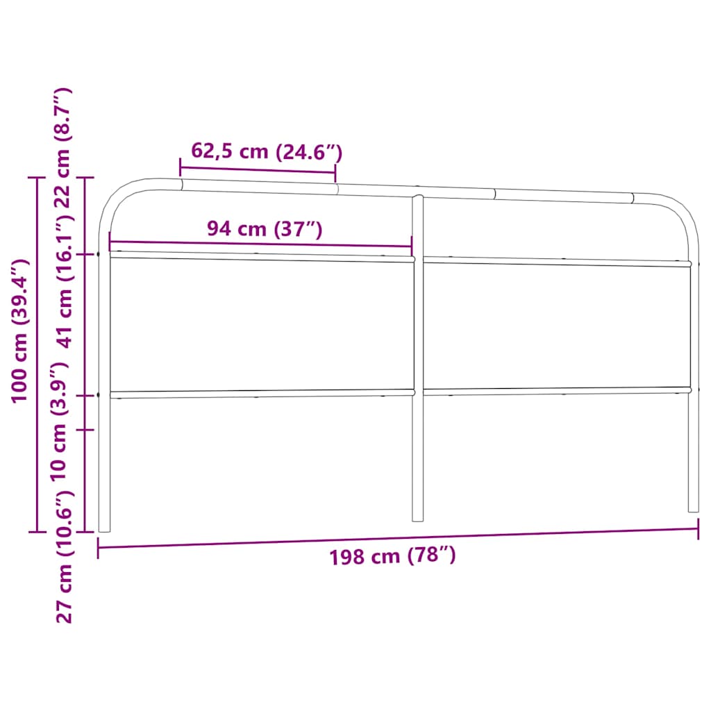 vidaXL Cabecero de acero y madera de ingeniería roble ahumado 190 cm