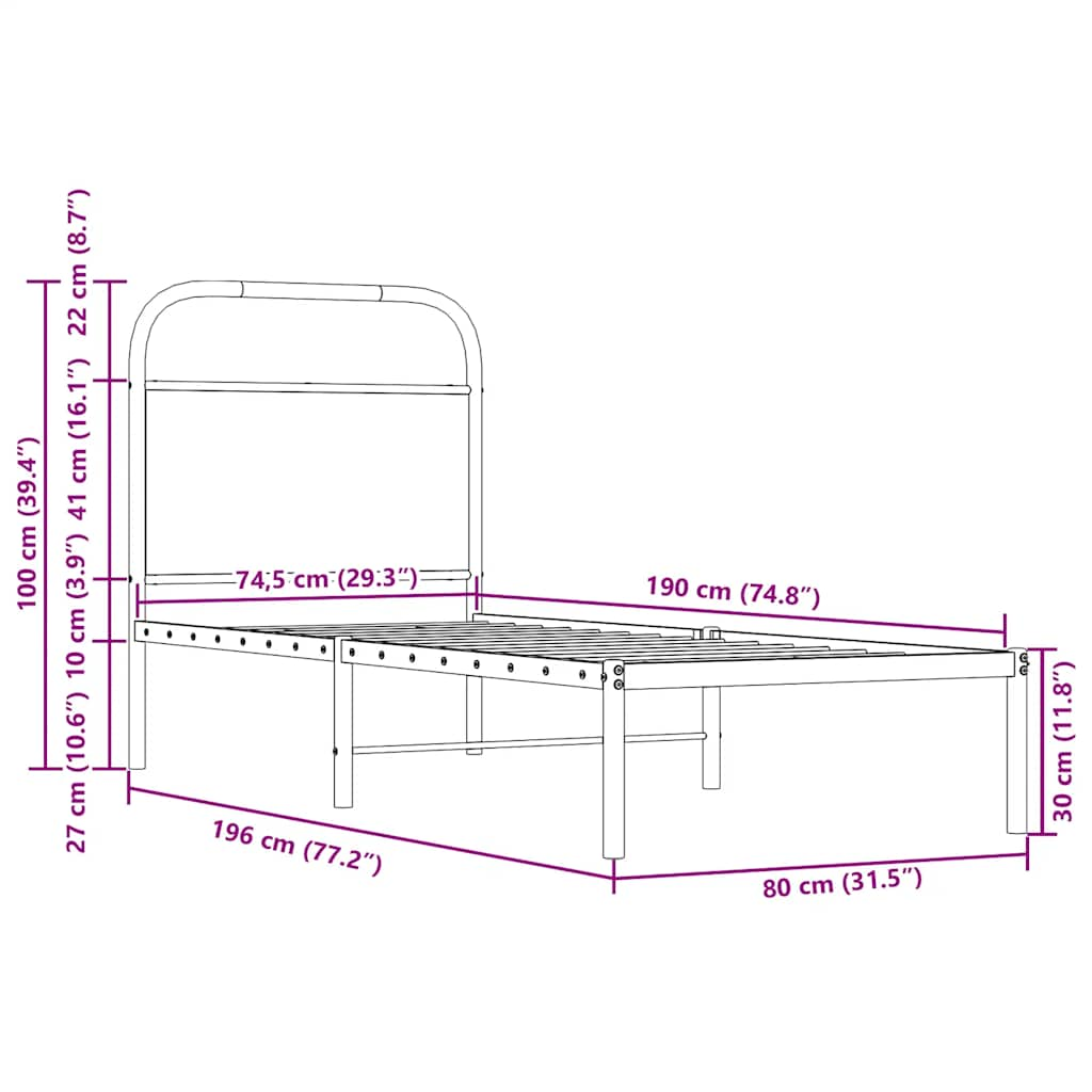 vidaXL Cabecero de acero y madera de ingeniería roble Sonoma 75 cm