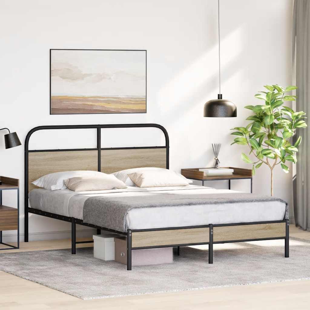 vidaXL Estructura de cama sin colchón 135x190 cm madera roble ahumado