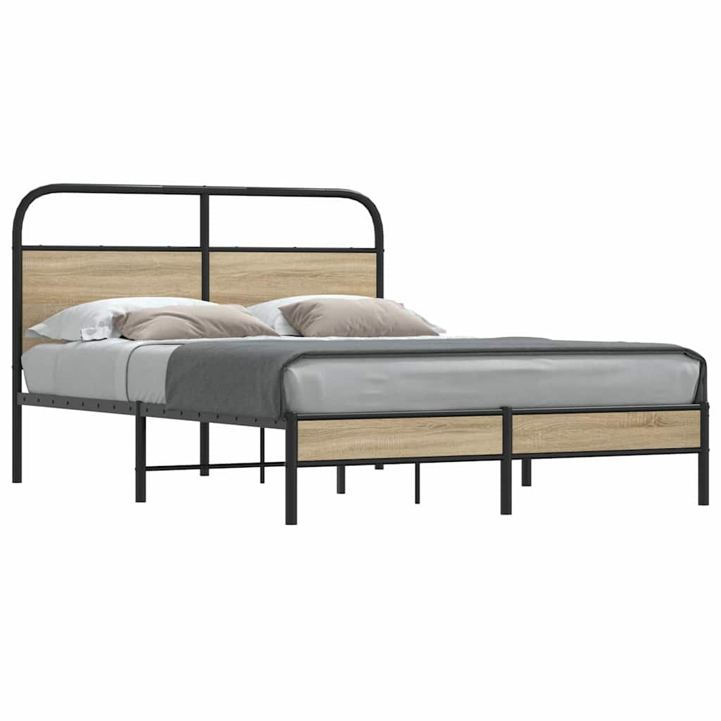 vidaXL Estructura de cama sin colchón 135x190 cm madera roble ahumado