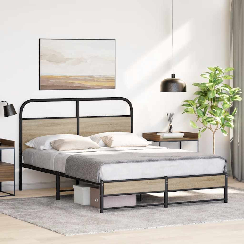 vidaXL Estructura de cama sin colchón 135x190 cm madera roble ahumado