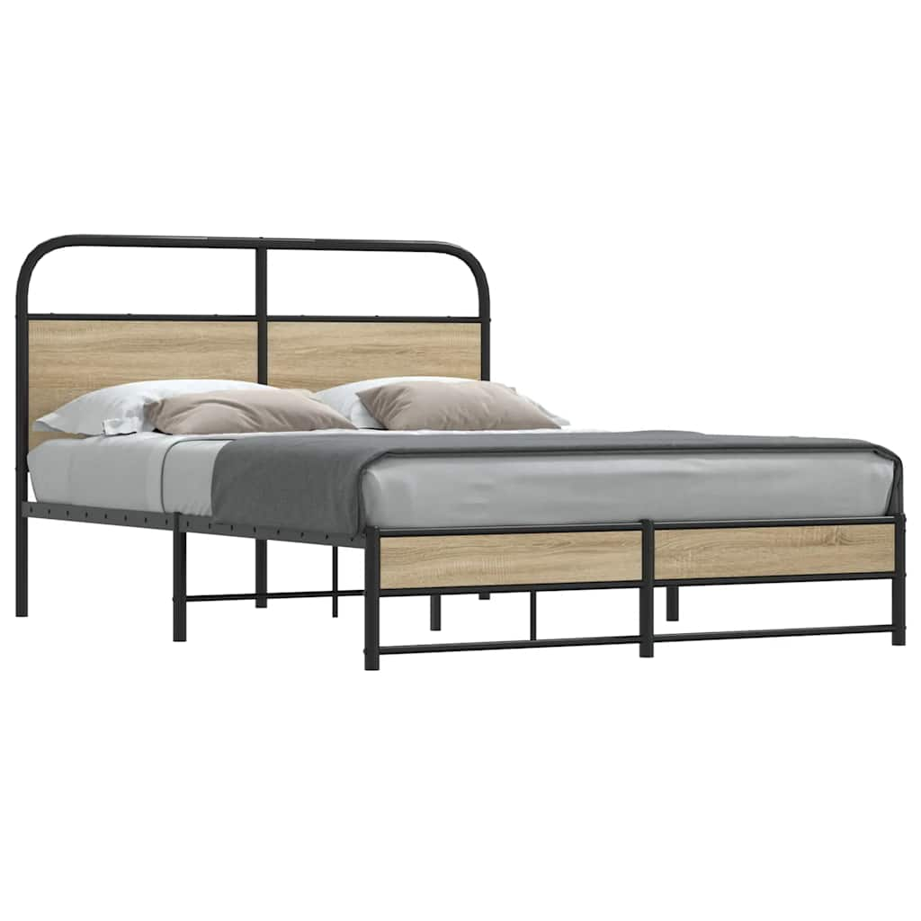 vidaXL Estructura de cama sin colchón 135x190 cm madera roble ahumado