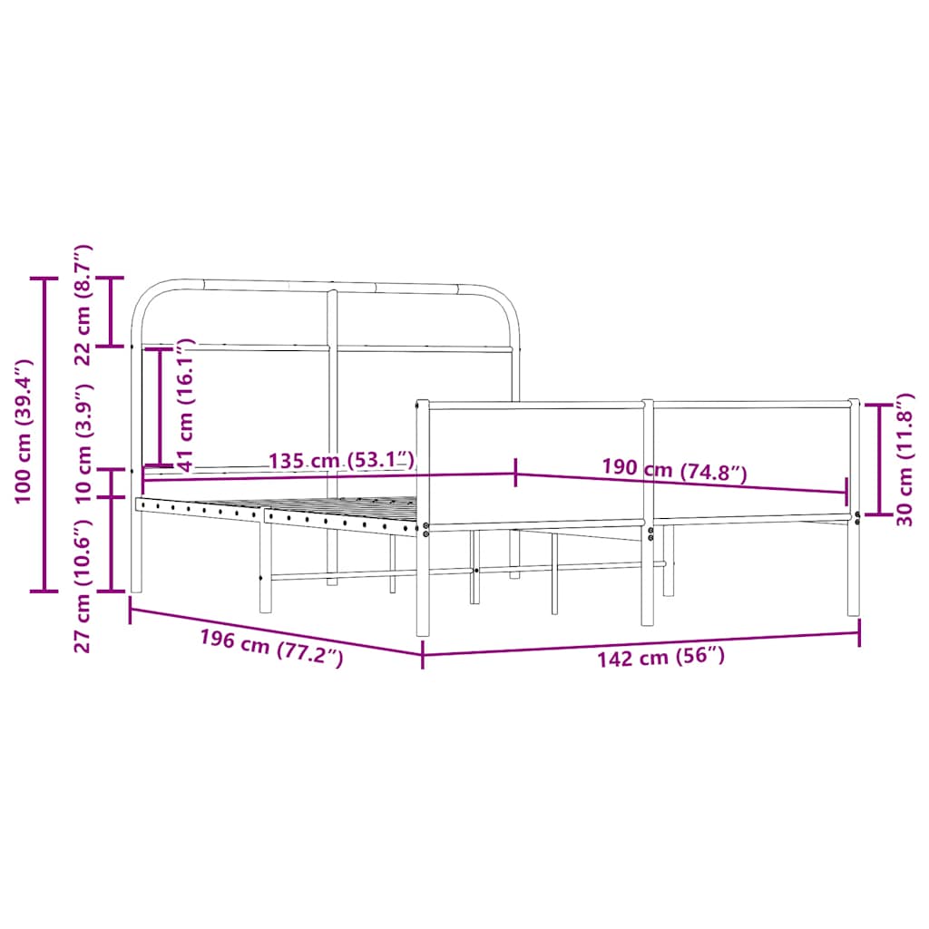 vidaXL Estructura de cama sin colchón 135x190 cm madera roble Sonoma