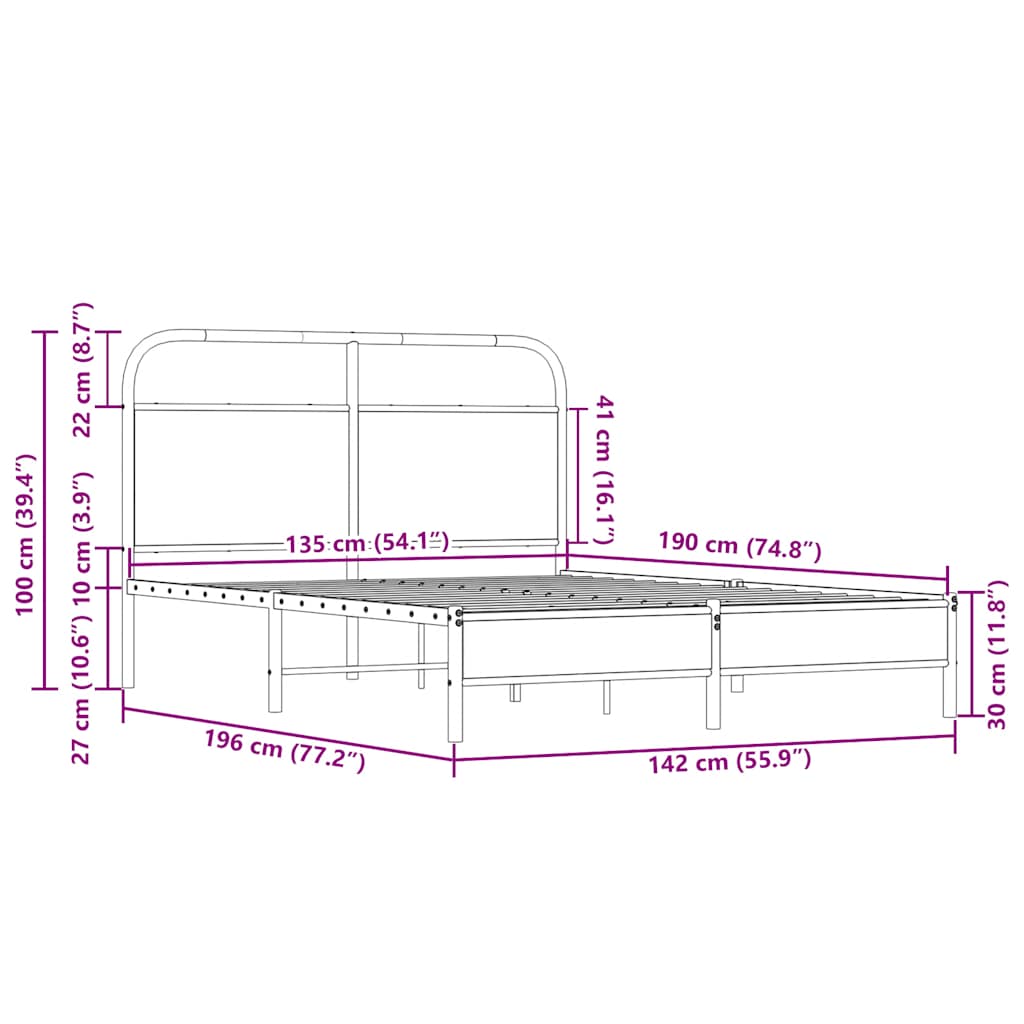 vidaXL Estructura de cama sin colchón 135x190 cm madera roble Sonoma