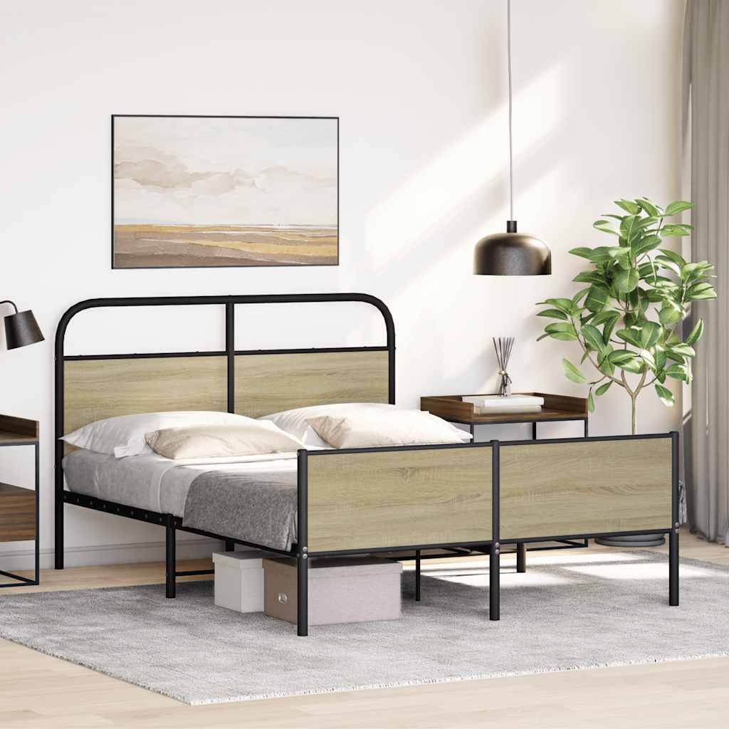 vidaXL Estructura de cama sin colchón 135x190 cm madera roble Sonoma