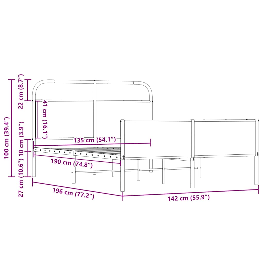 vidaXL Estructura de cama sin colchón 135x190 cm madera roble Sonoma