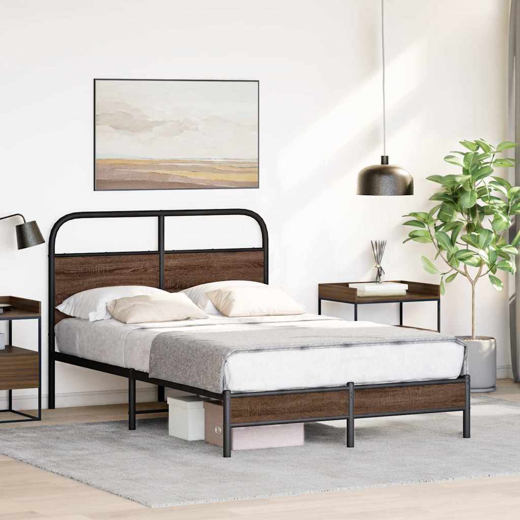 vidaXL Estructura de cama sin colchón 135x190 cm madera marrón roble