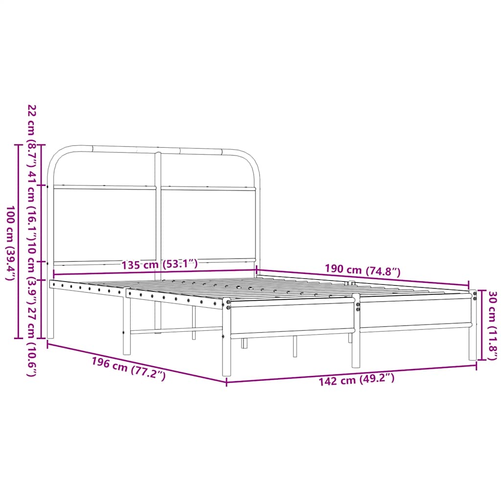 vidaXL Estructura de cama sin colchón 135x190 cm madera marrón roble