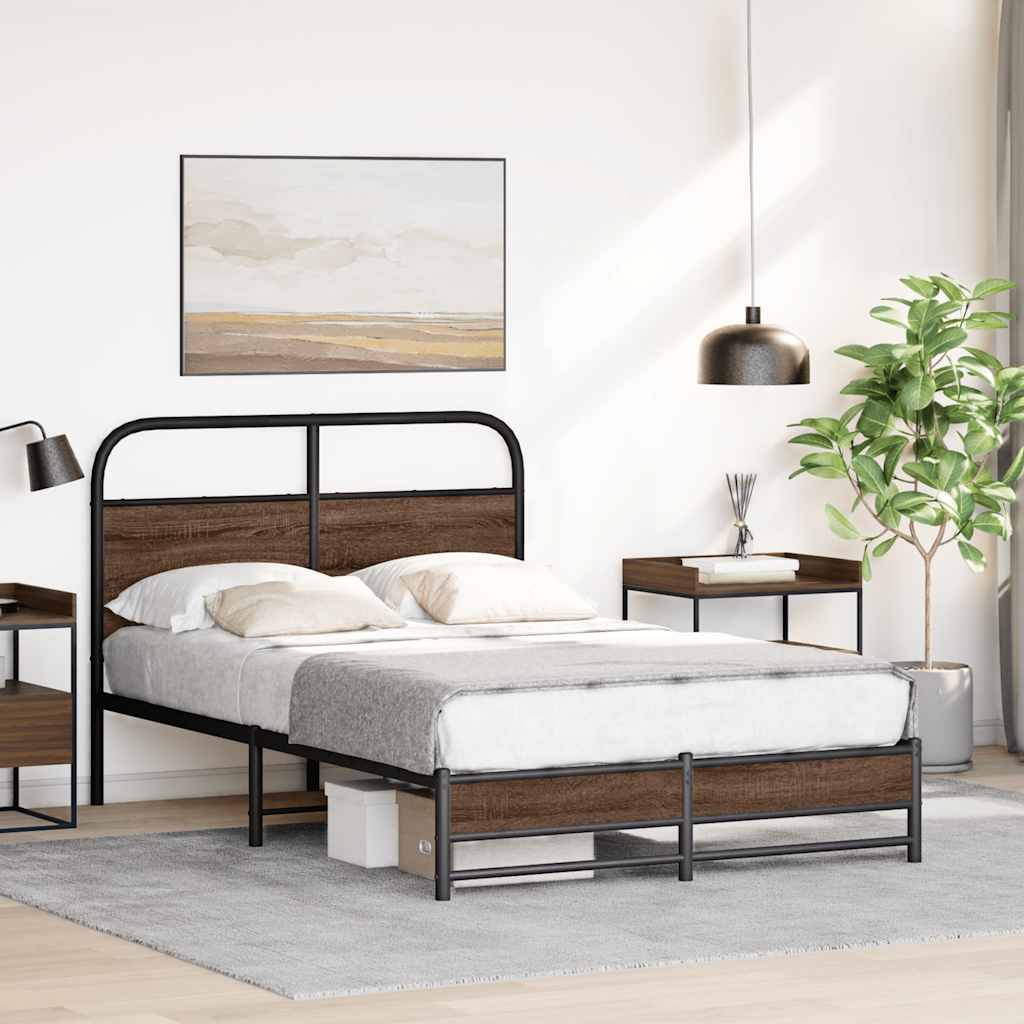 vidaXL Estructura de cama sin colchón 135x190 cm madera marrón roble