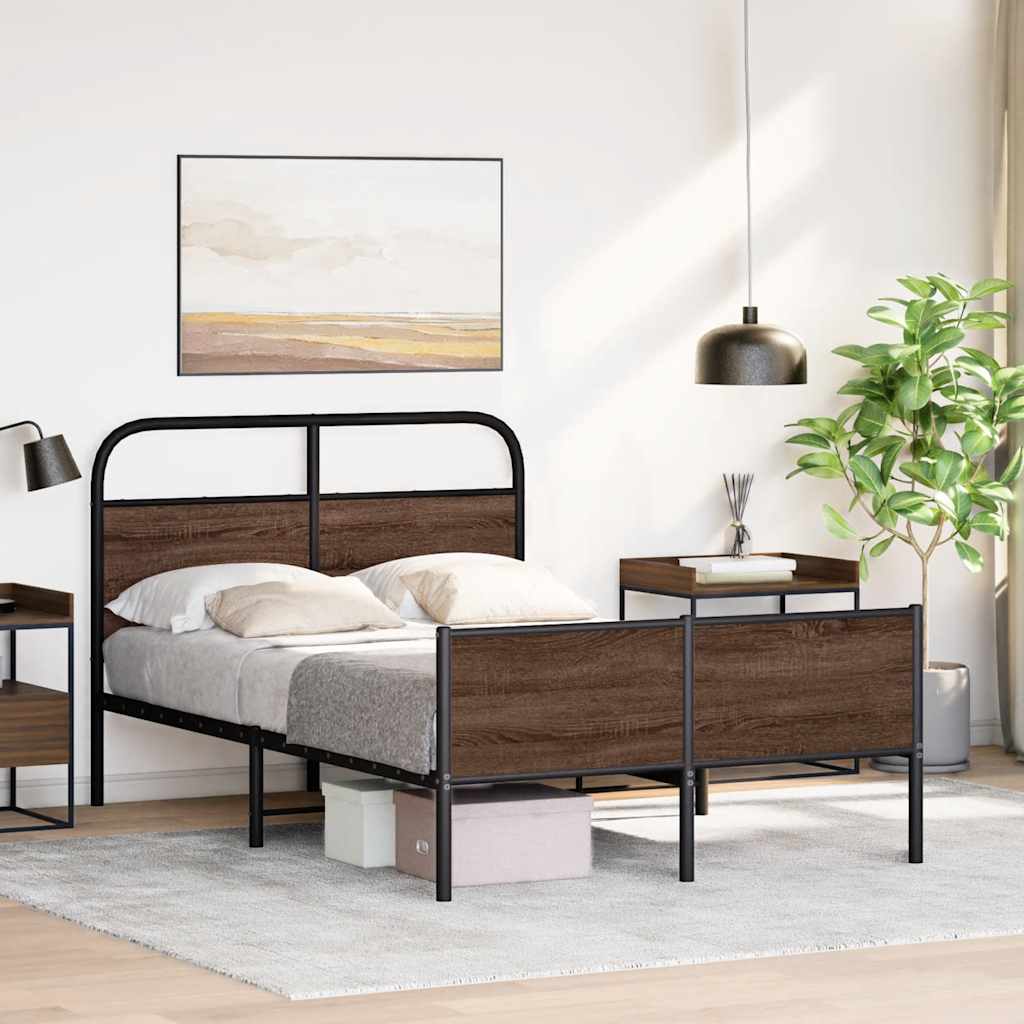 vidaXL Estructura de cama sin colchón 135x190 cm madera marrón roble