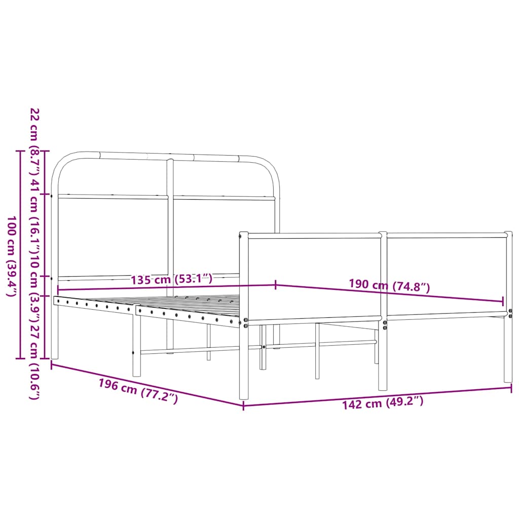 vidaXL Estructura de cama sin colchón 135x190 cm madera marrón roble