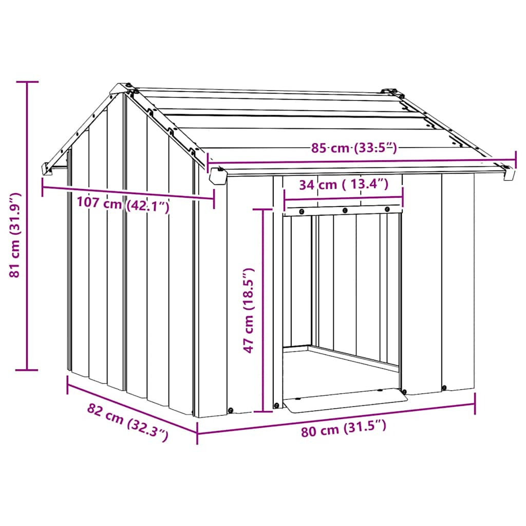 vidaXL Caseta para perros con techo acero galvanizado 85x107x81 cm