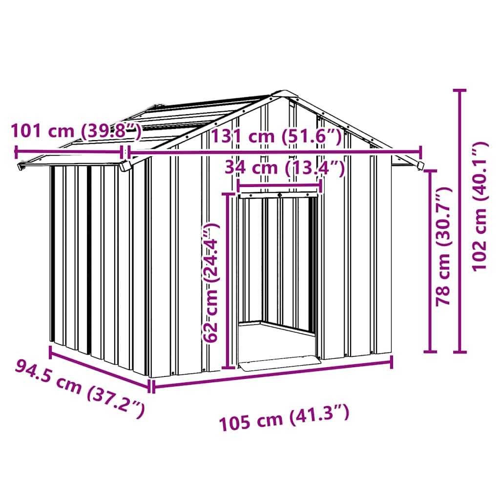 vidaXL Caseta para perros con techo acero galvanizado 131x101x102 cm