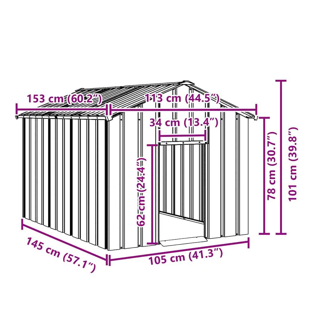 vidaXL Caseta para perros con techo acero galvanizado 113x153x101 cm