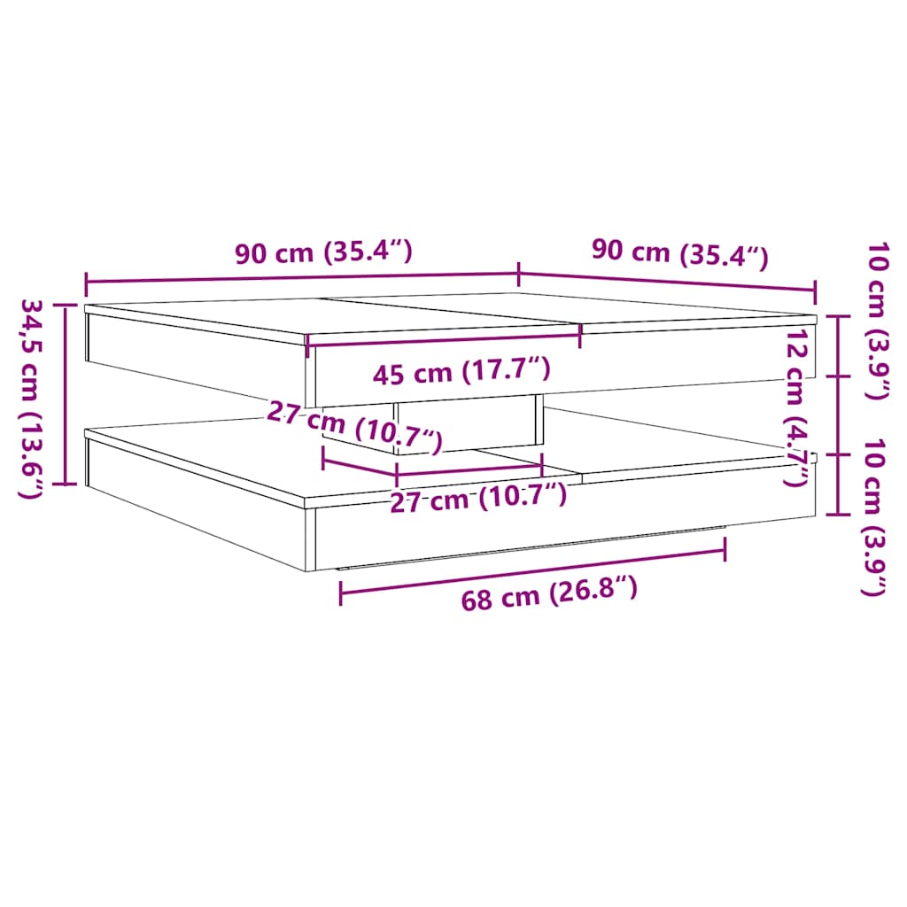 vidaXL Mesa de centro giratoria 360 grados blanco 90x90x34,5 cm