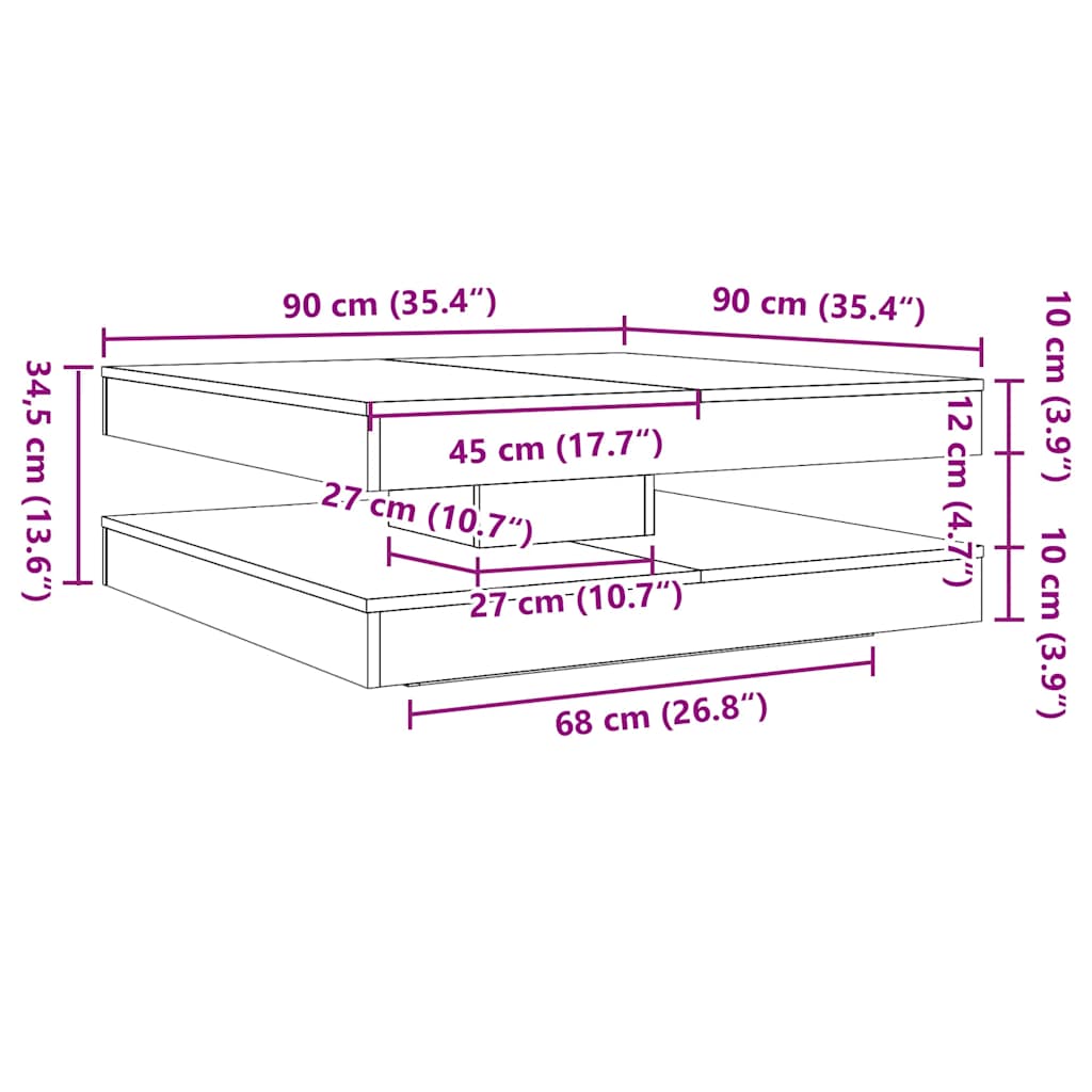 vidaXL Mesa de centro giratoria 360 grados roble sonoma 90x90x34,5 cm