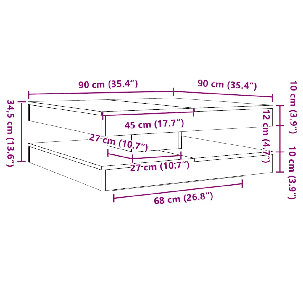 vidaXL Mesa de centro giratoria 360 grados roble marrón 90x90x34,5 cm