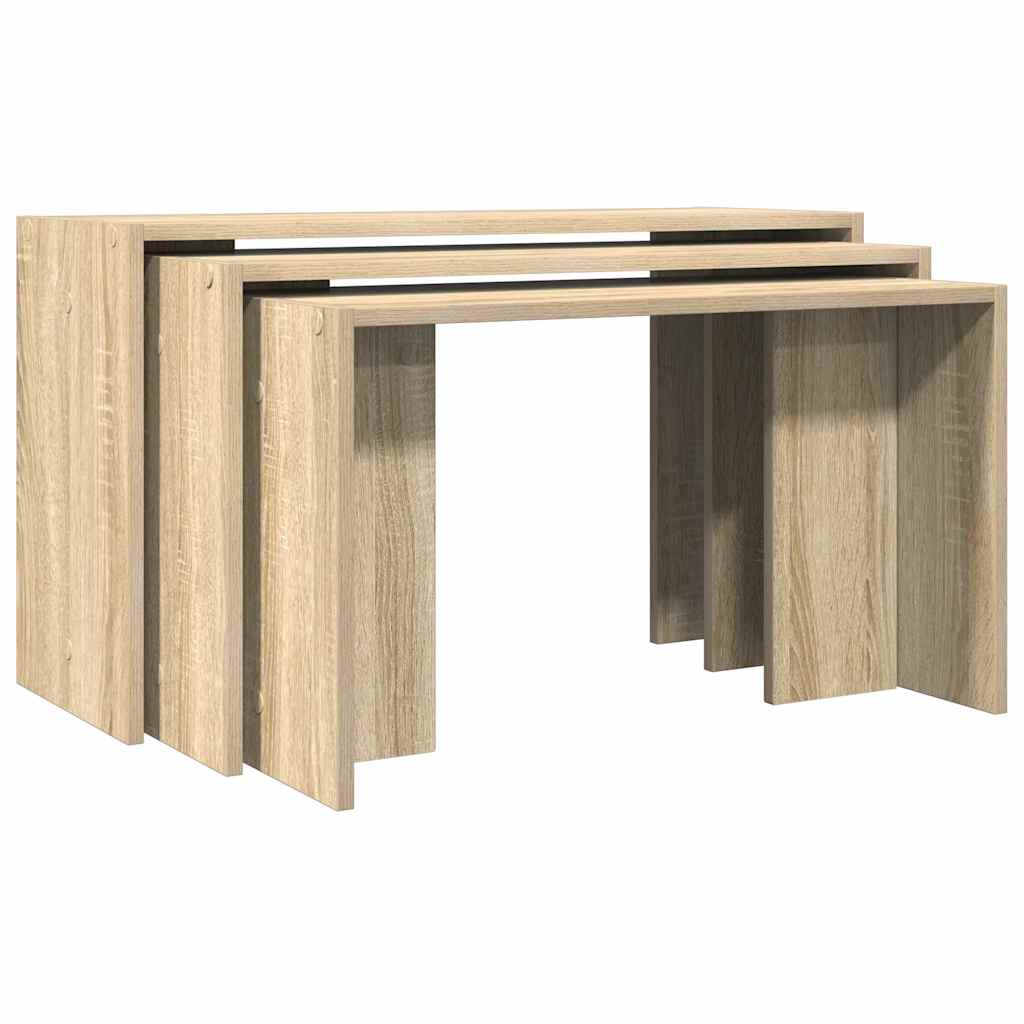 vidaXL Mesas apilables 3 pzas madera contrachapada color roble Sonoma