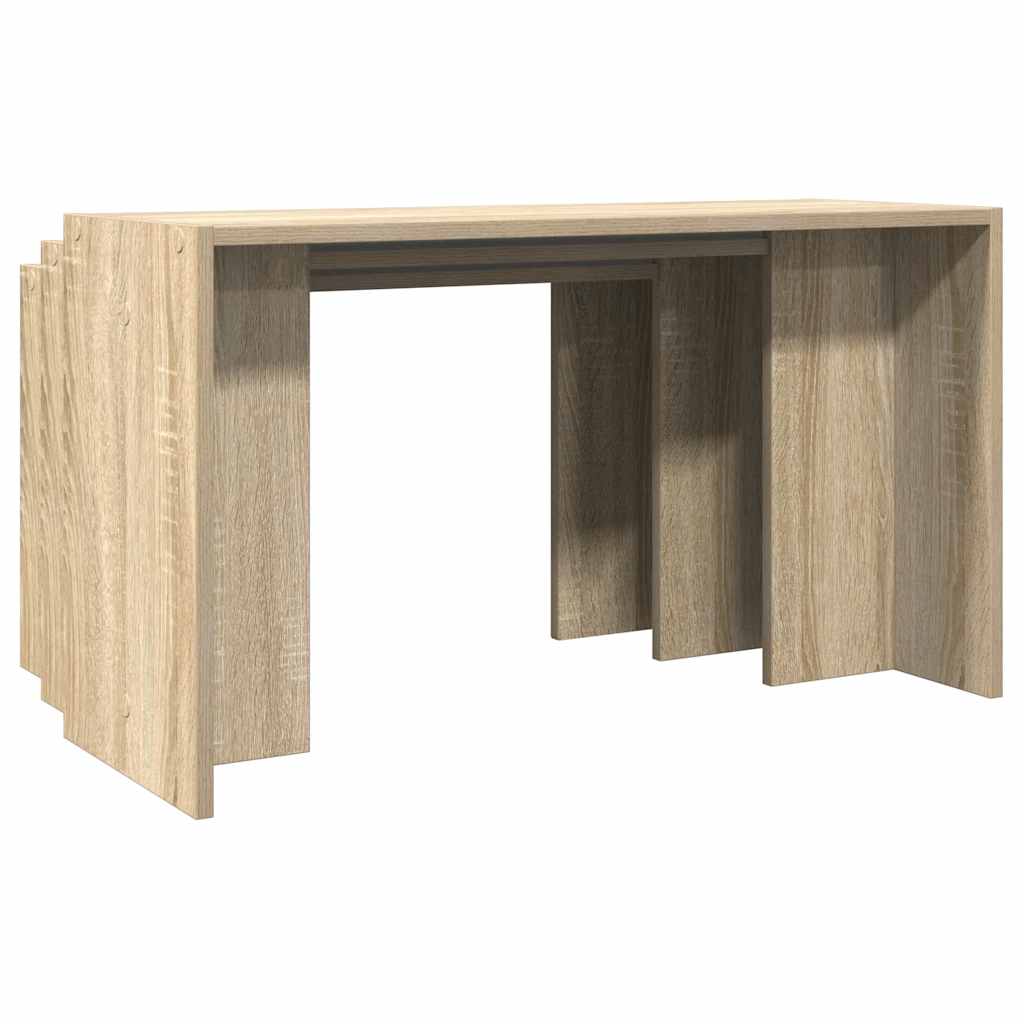 vidaXL Mesas apilables 3 pzas madera contrachapada color roble Sonoma