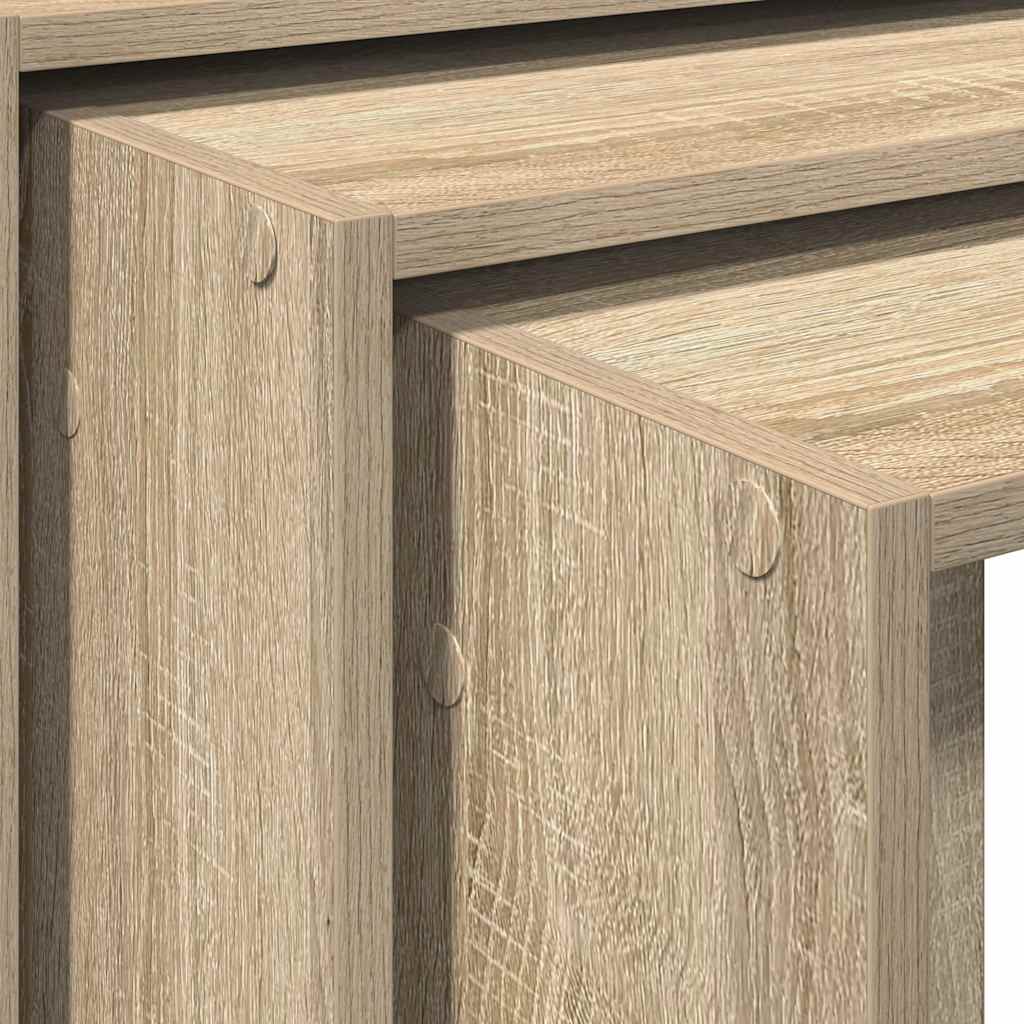 vidaXL Mesas apilables 3 pzas madera contrachapada color roble Sonoma