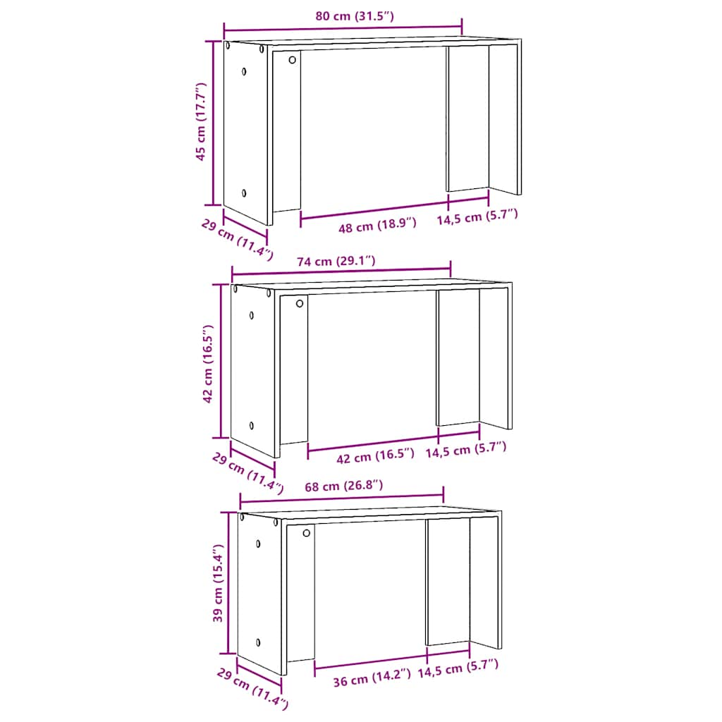 vidaXL Mesas apilables 3 pzas madera contrachapada color roble Sonoma