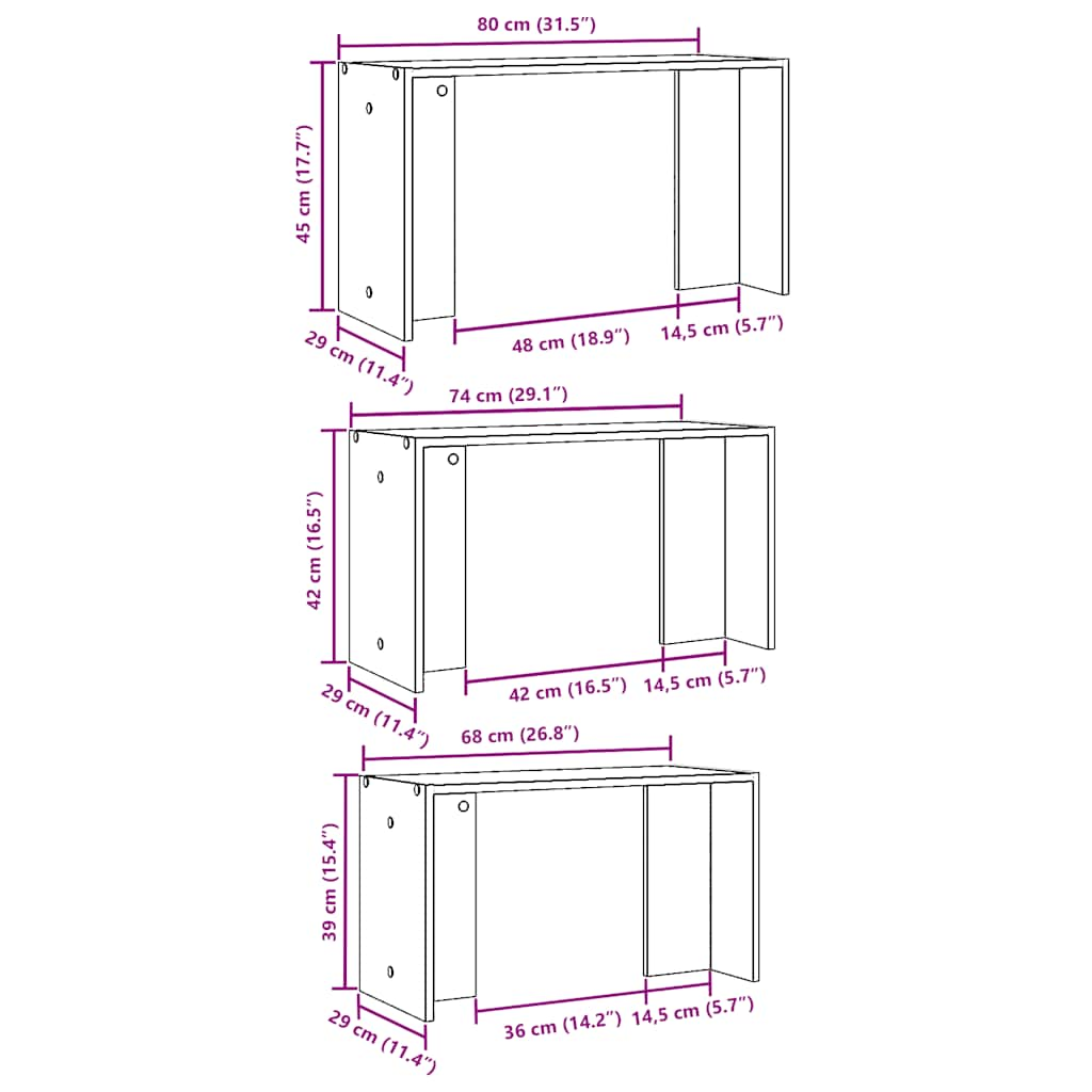 vidaXL Mesas apilables 3 pzas madera contrachapada roble ahumado